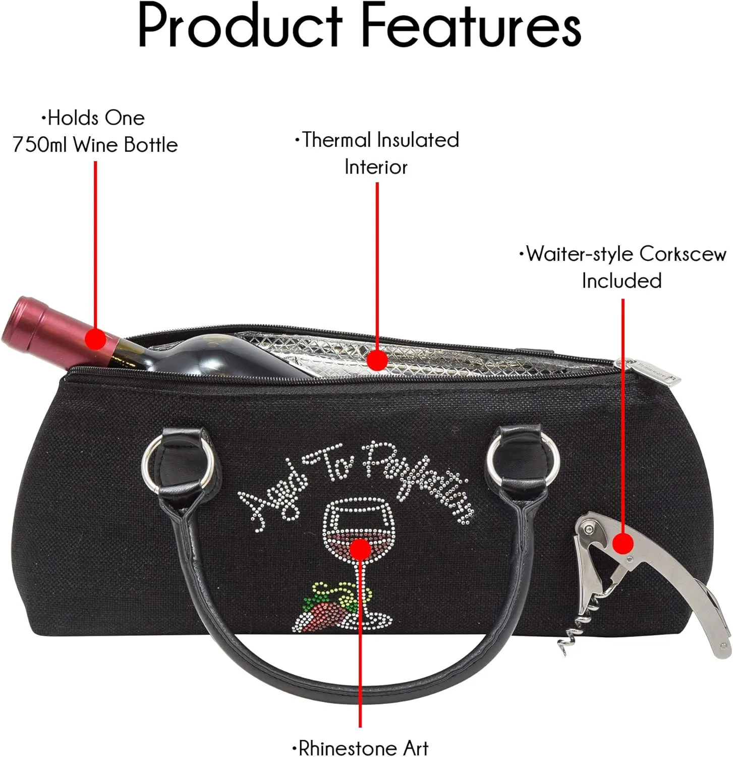 Wine Clutch Bag (Thermal Insulated) Trendy Women’s Carry Tote | Holds Red & White 750mL Bottles | Trendy Fashion | Incl. Portable Waiter-Style Corkscrew (Aged to Perfection)