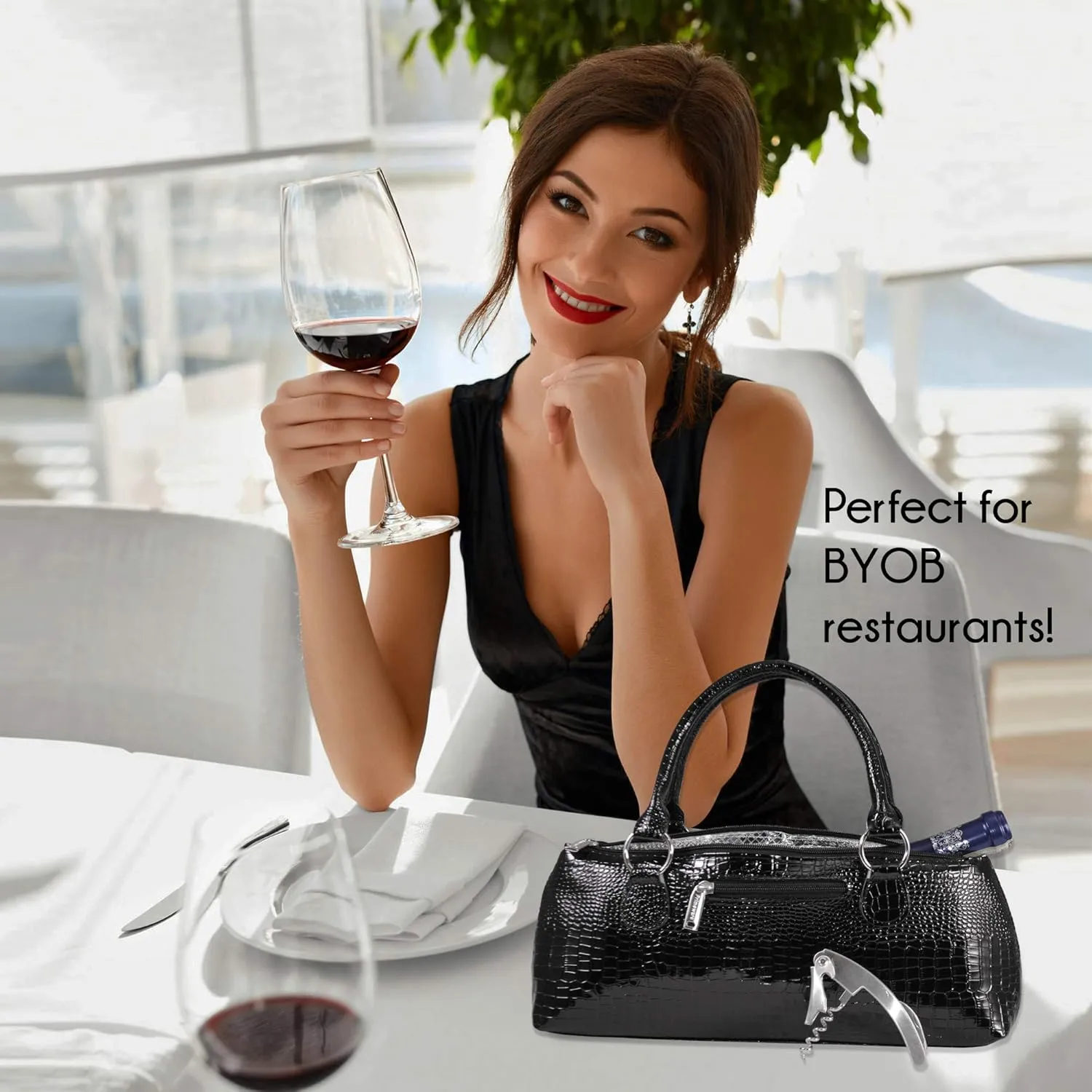 Wine Clutch Bag (Thermal Insulated) Trendy Women’s Carry Tote | Holds Red & White 750mL Bottles | Trendy Fashion | Incl. Portable Waiter-Style Corkscrew