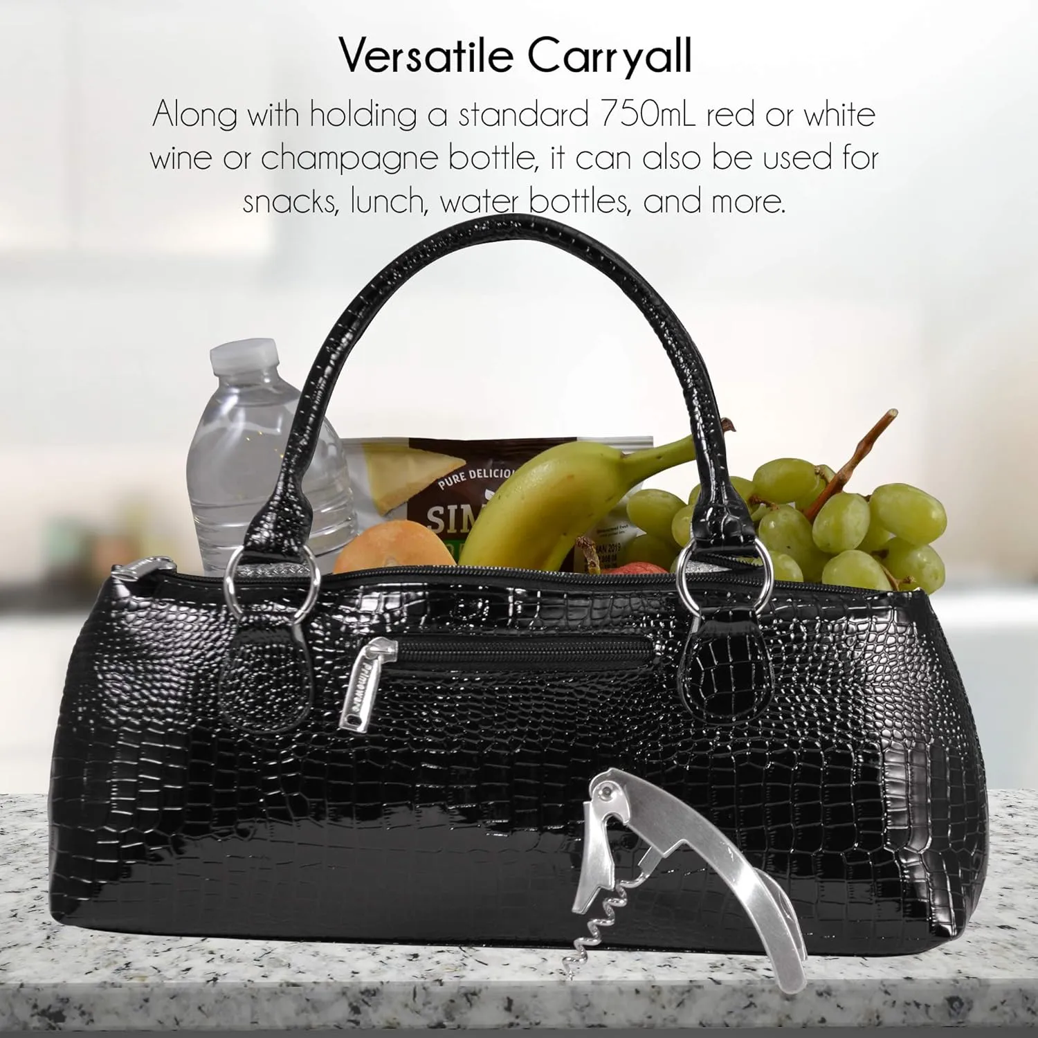 Wine Clutch Bag (Thermal Insulated) Trendy Women’s Carry Tote | Holds Red & White 750mL Bottles | Trendy Fashion | Incl. Portable Waiter-Style Corkscrew