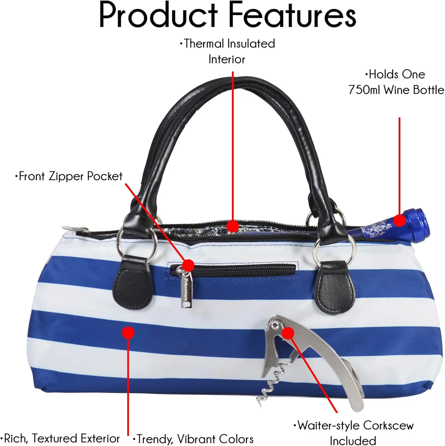 Wine Clutch Bag Thermal Insulated Wine Carrier Tote Holds Red & White Wine 750 ml Bottle Includes Portable Waiter-Style Corkscrew