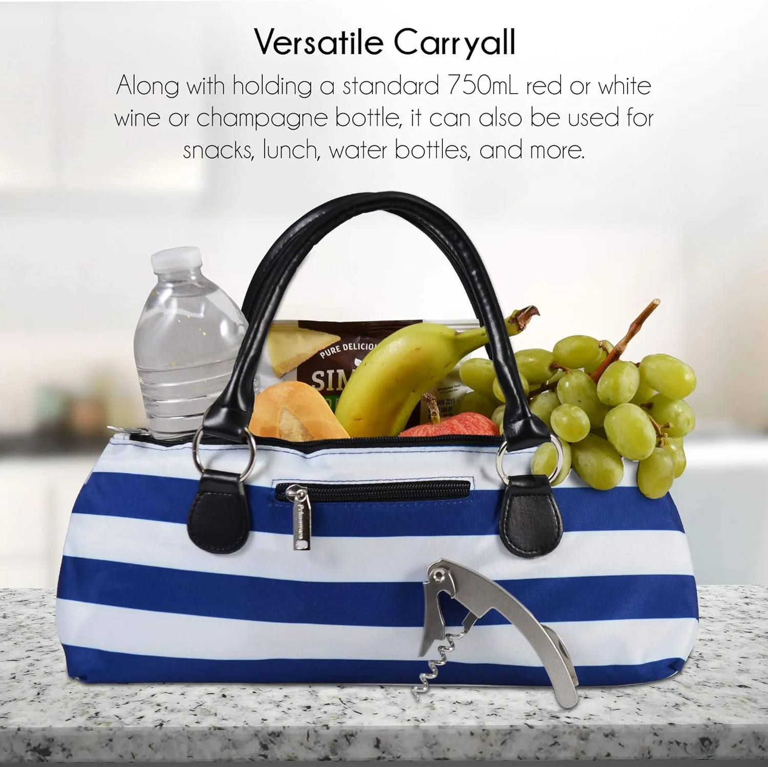 Wine Clutch Bag Thermal Insulated Wine Carrier Tote Holds Red & White Wine 750 ml Bottle Includes Portable Waiter-Style Corkscrew