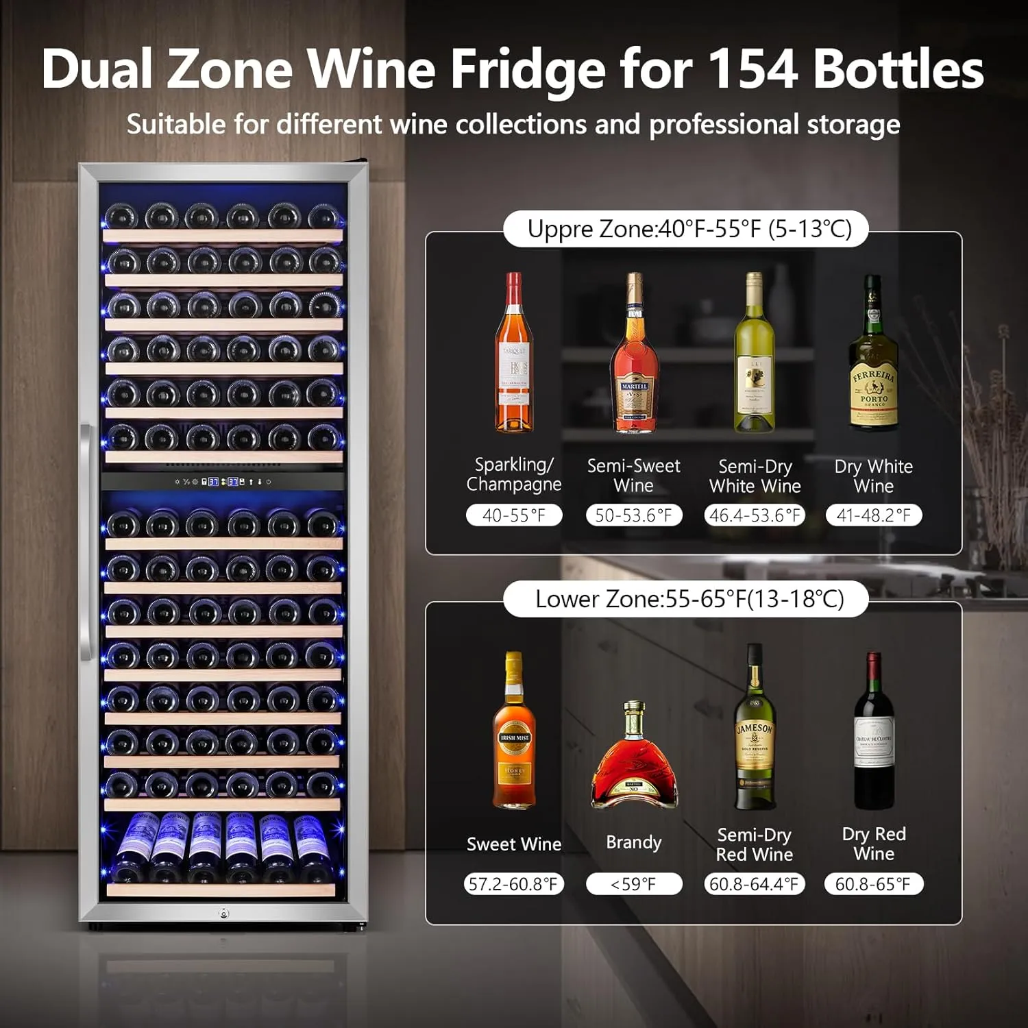 Wine Fridge Freestanding Dual Temperature Zone, Wine Cooler Refrigerator for 154 Bottles, 24 Inch Wide Large Wine Cooler with Professional Temperature Control System, Quiet Operation