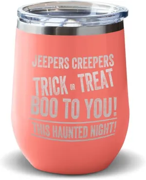 Wine Tumbler with Lid 12 Ounces Jepers Creepers Engraved Stainless Steel Wine Cup Coral