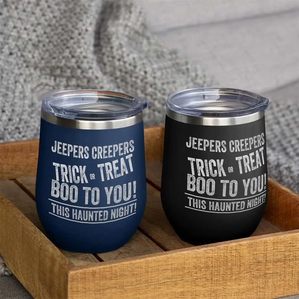 Wine Tumbler with Lid 12 Ounces Jepers Creepers Engraved Stainless Steel Wine Cup Coral