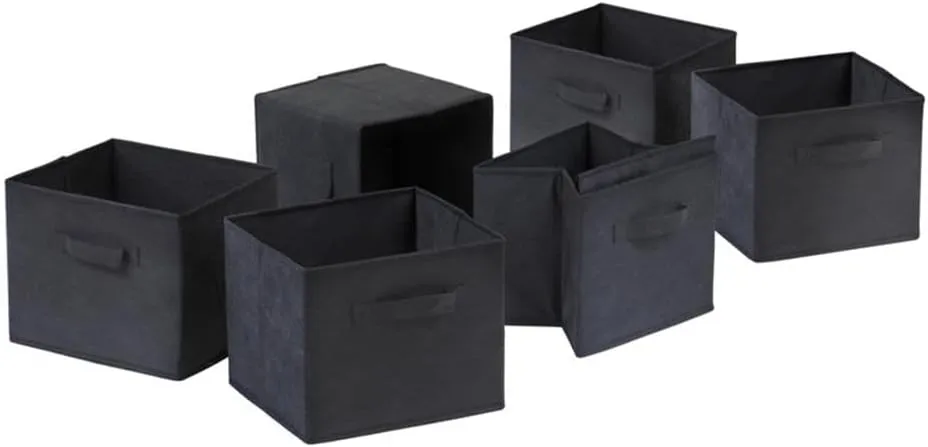 Winsome Wood Capri Wood 3 Section Storage Shelf with 6 Black Fabric Foldable Baskets