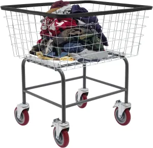 Wire Laundry Cart, Laundry Basket with Wheels, Commercial Metal Laundry Basket Rolling Cart, Heavy Duty Free Standing Large Steel Basket for Clothes Storage (Black)