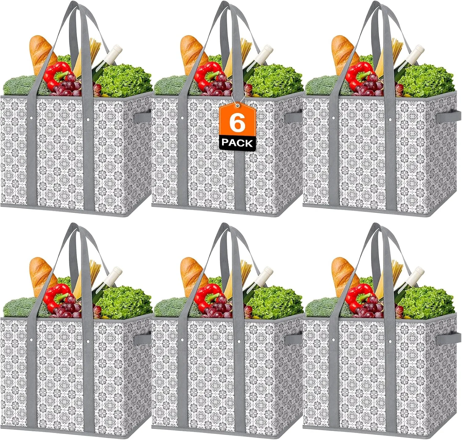 WISELIFE Reusable Grocery Bags [6 Pack],Large Grocery Tote Bag Water Resistant Shopping Bags Foldable Grocery Bag for Clothes,Shoes and Picnic