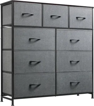 WLIVE 9-Drawer Dresser, Fabric Storage Tower for Bedroom, Hallway, Entryway, Closet, Tall Chest Organizer Unit with Fabric Bins, Steel Frame, Wood Top, Easy Pull Handle, Dark Grey