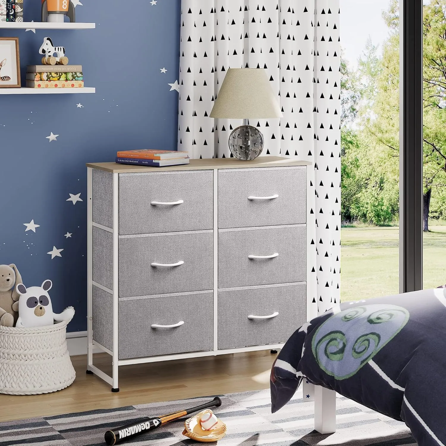 WLIVE Fabric Dresser for Bedroom, 6 Drawer Double Dresser, Storage Tower with Fabric Bins, Chest of Drawers for Closet, Living Room, Hallway, Light Grey