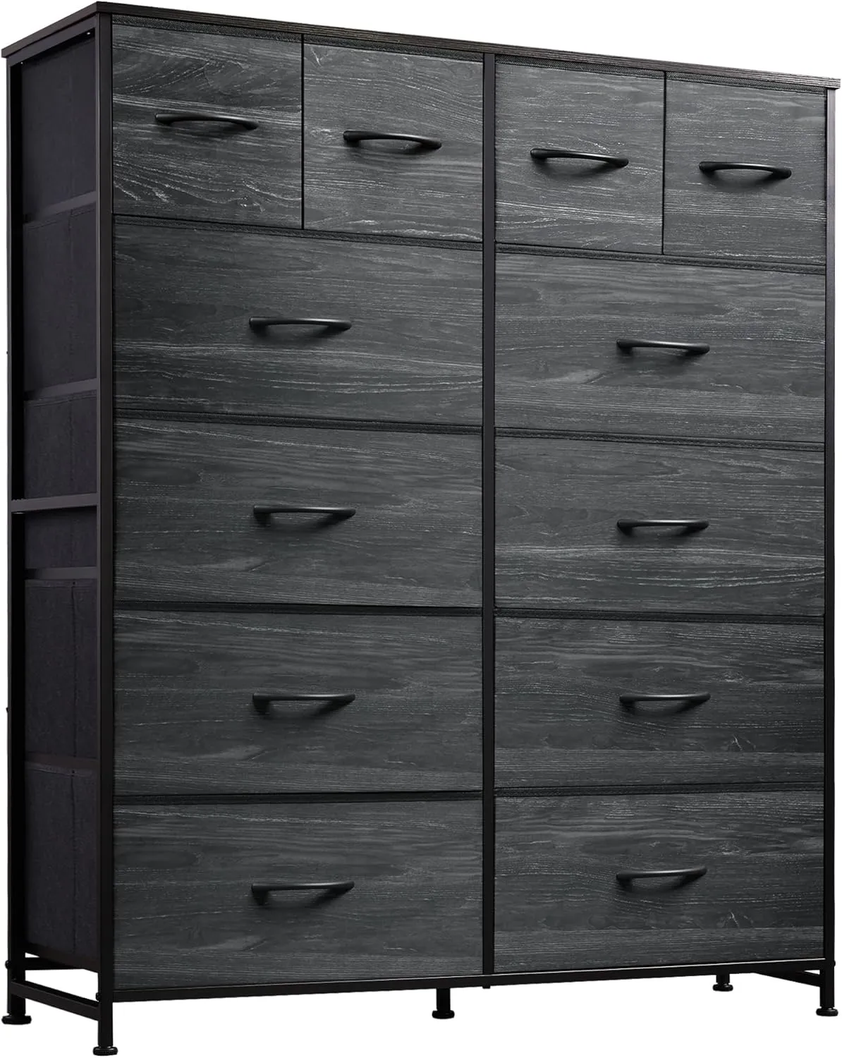 WLIVE Tall Dresser for Bedroom with 12 Drawers, Dressers & Chests of Drawers, Fabric Dresser for Bedroom, Closet, Fabric Storage Dressers with Storage Drawers, Wood Top, Charcoal Black
