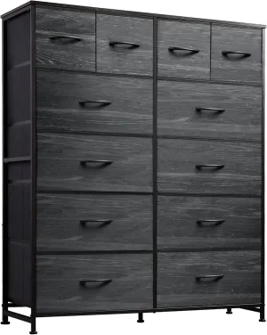 WLIVE Tall Dresser for Bedroom with 12 Drawers, Dressers & Chests of Drawers, Fabric Dresser for Bedroom, Closet, Fabric Storage Dressers with Storage Drawers, Wood Top, Charcoal Black