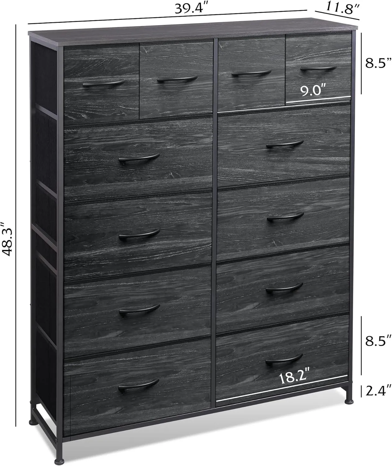 WLIVE Tall Dresser for Bedroom with 12 Drawers, Dressers & Chests of Drawers, Fabric Dresser for Bedroom, Closet, Fabric Storage Dressers with Storage Drawers, Wood Top, Charcoal Black