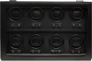 WOLF Heritage 8-Piece Winder with Glass Cover, Black - Secure Fit with Patented Lock-In Dynamic Cuff - For Bigger, Heavier Watches - Faux Leather - Includes Universal Adapter
