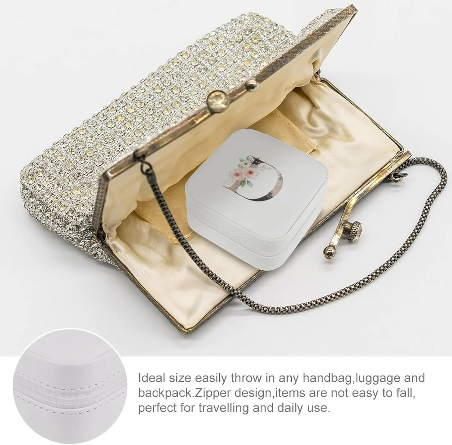 Woman PU Leather Jewelry Box, Small Travel Display Storage Organizer Case Bag Holder for Rings, Earrings, Necklaces, Bracelets