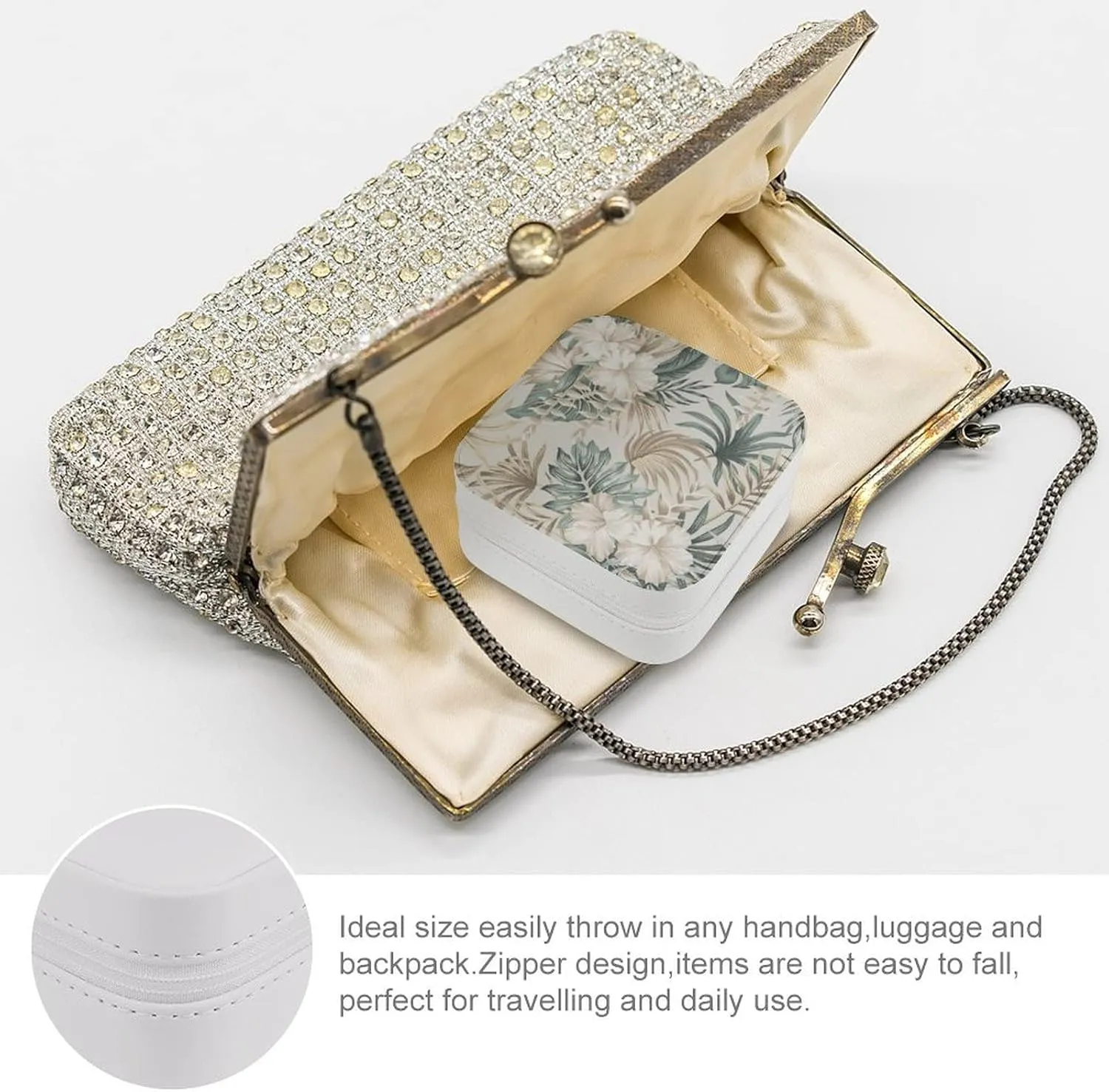 Woman PU Leather Jewelry Box, Small Travel Display Storage Organizer Case Bag Holder for Rings, Earrings, Necklaces, Bracelets