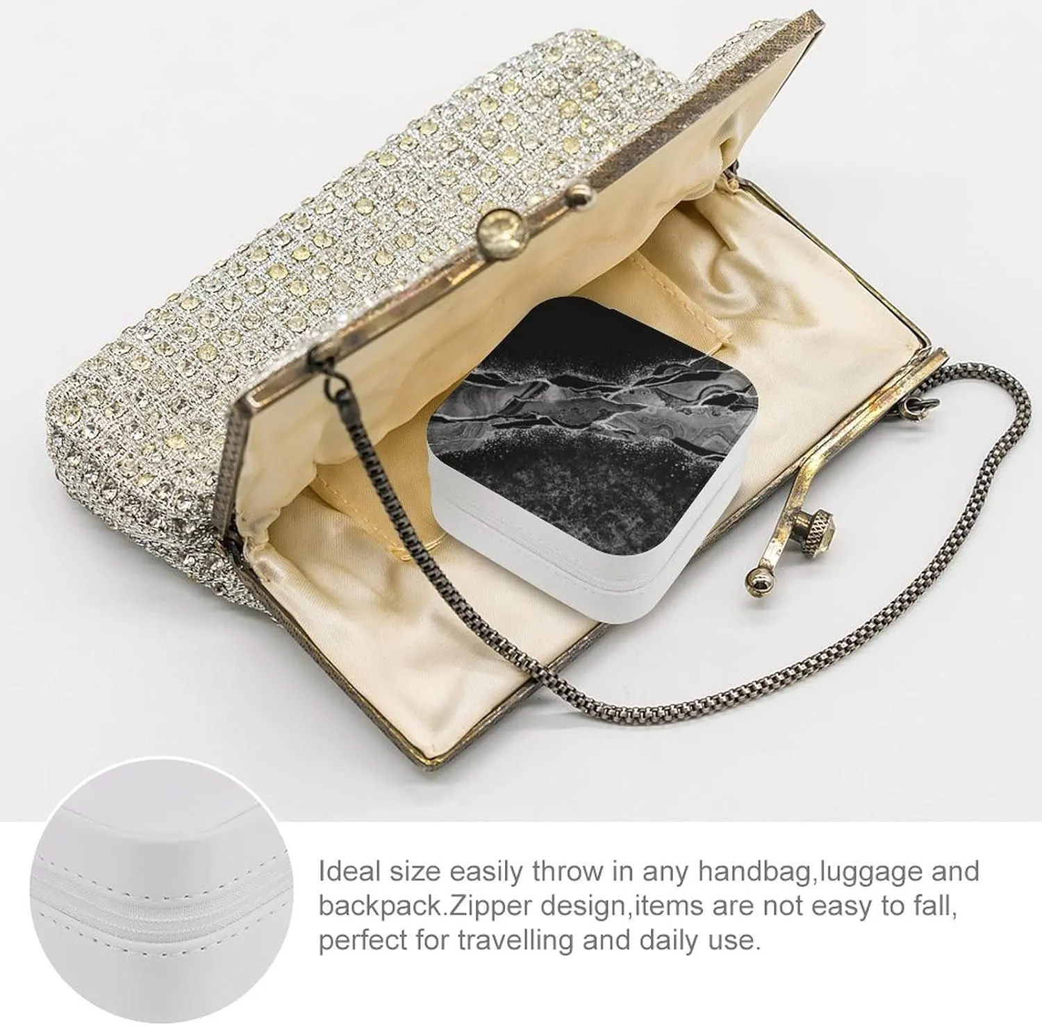 Woman PU Leather Jewelry Box, Small Travel Display Storage Organizer Case Bag Holder for Rings, Earrings, Necklaces, Bracelets