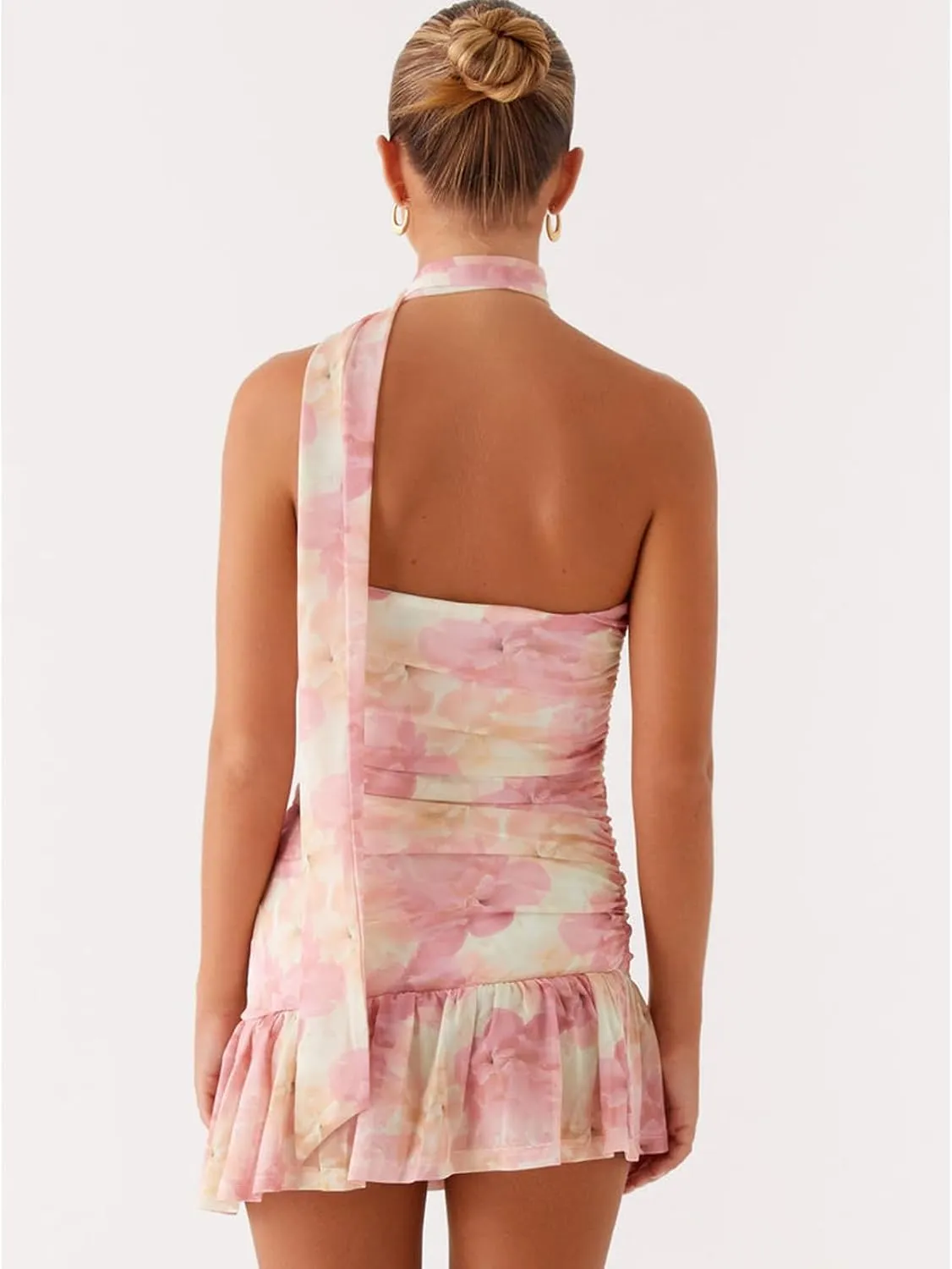 Women Halter Neck Mini Bodycon Dress with Scarf Y2k Sexy Open Back Silk Satin Club Party Night Short Dresses