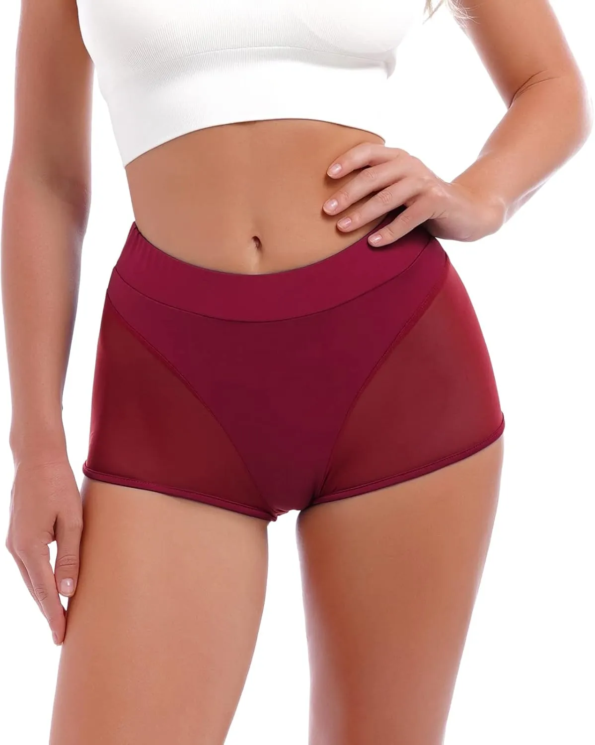 Women High Waist Mesh Tulle Spliced Activewear Yoga Shorts Dance Bottoms Rave Booty Shorts Mini Hot Pants