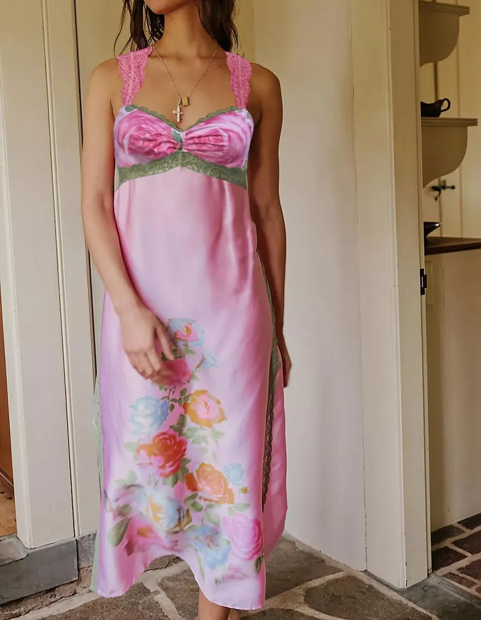 Women Lace Patchwork Floral Maxi Dress Backless Side Slit Corset Midi Dress Sleeveless Holiday Beach Flowy Sundress