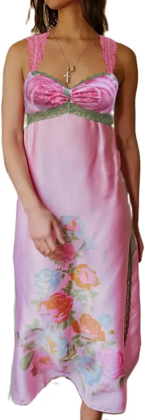 Women Lace Patchwork Floral Maxi Dress Backless Side Slit Corset Midi Dress Sleeveless Holiday Beach Flowy Sundress
