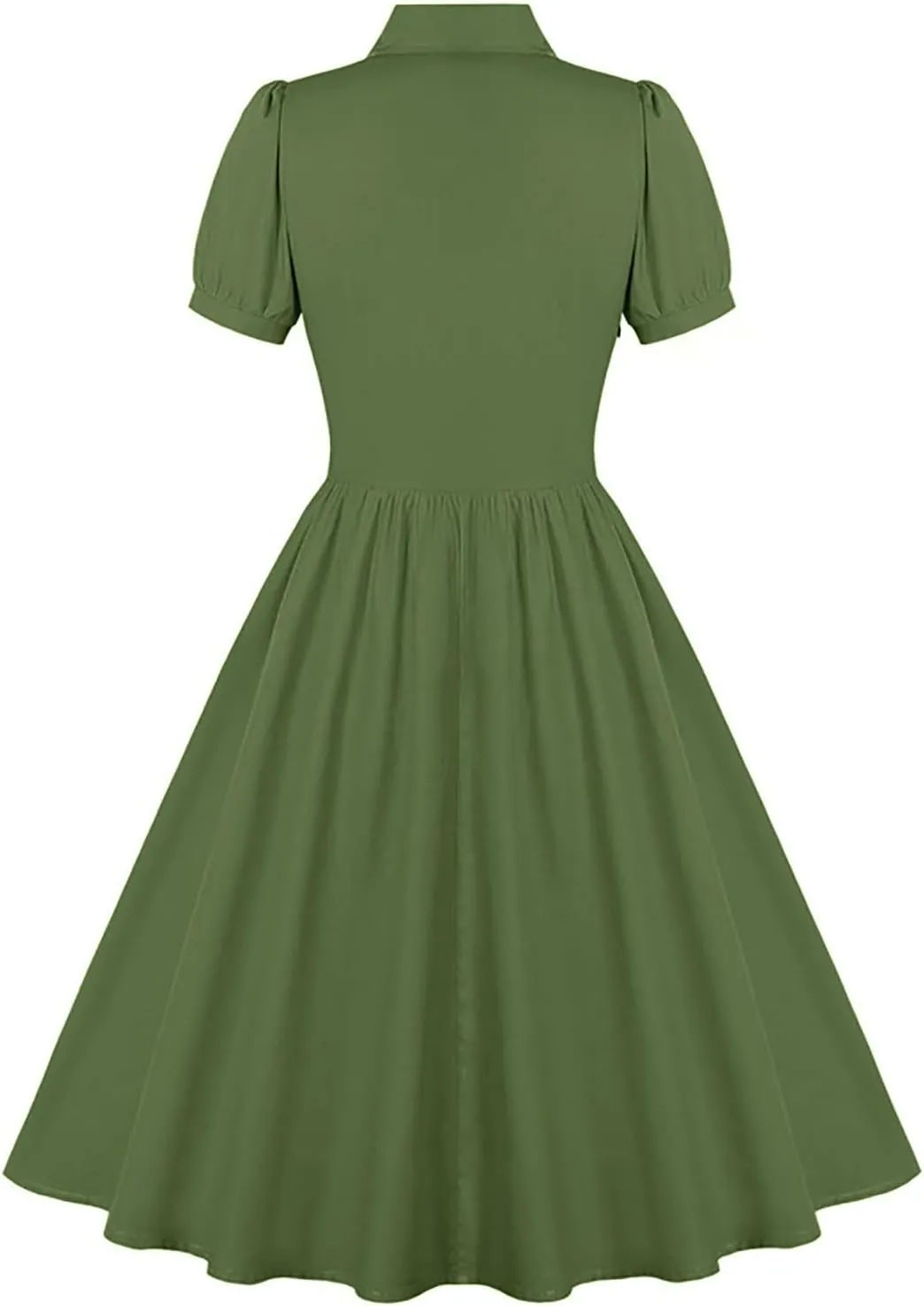 Women Lapel Short Sleeve Vintage Cocktail Swing Dress Retro 50s 60s Button up 1950s Rockabilly Prom Midi Evening Dress