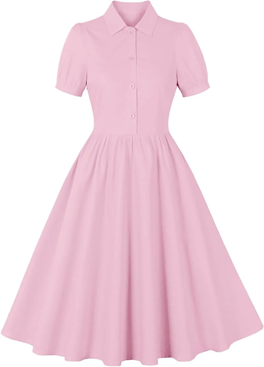 Women Lapel Short Sleeve Vintage Cocktail Swing Dress Retro 50s 60s Button up 1950s Rockabilly Prom Midi Evening Dress