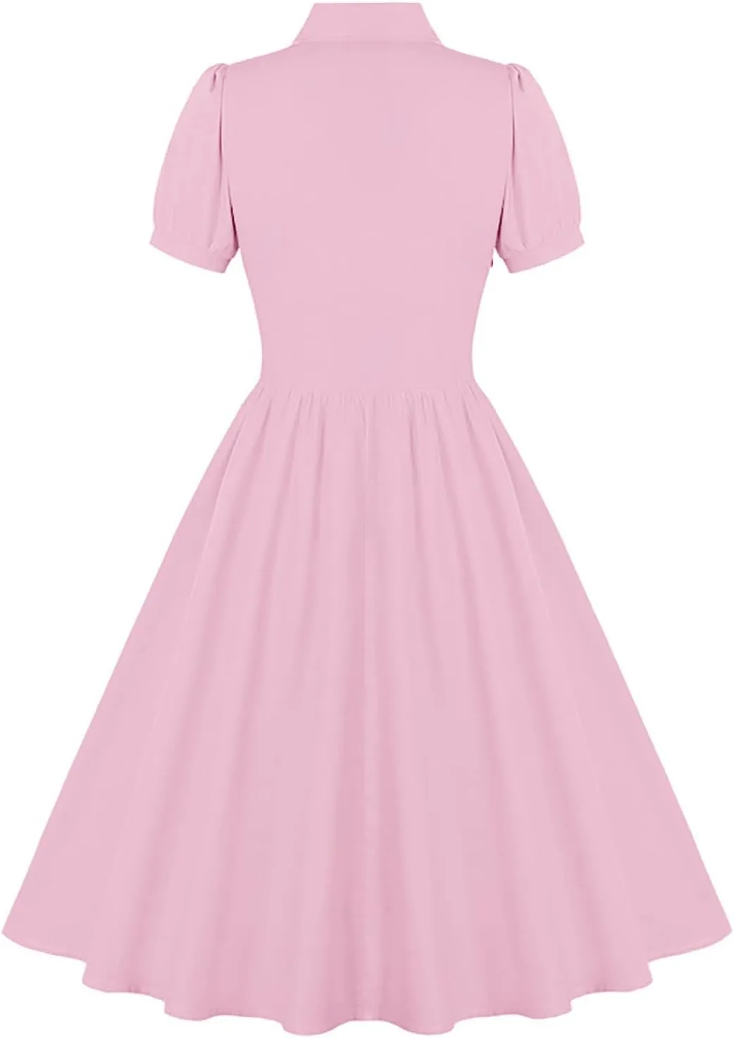 Women Lapel Short Sleeve Vintage Cocktail Swing Dress Retro 50s 60s Button up 1950s Rockabilly Prom Midi Evening Dress
