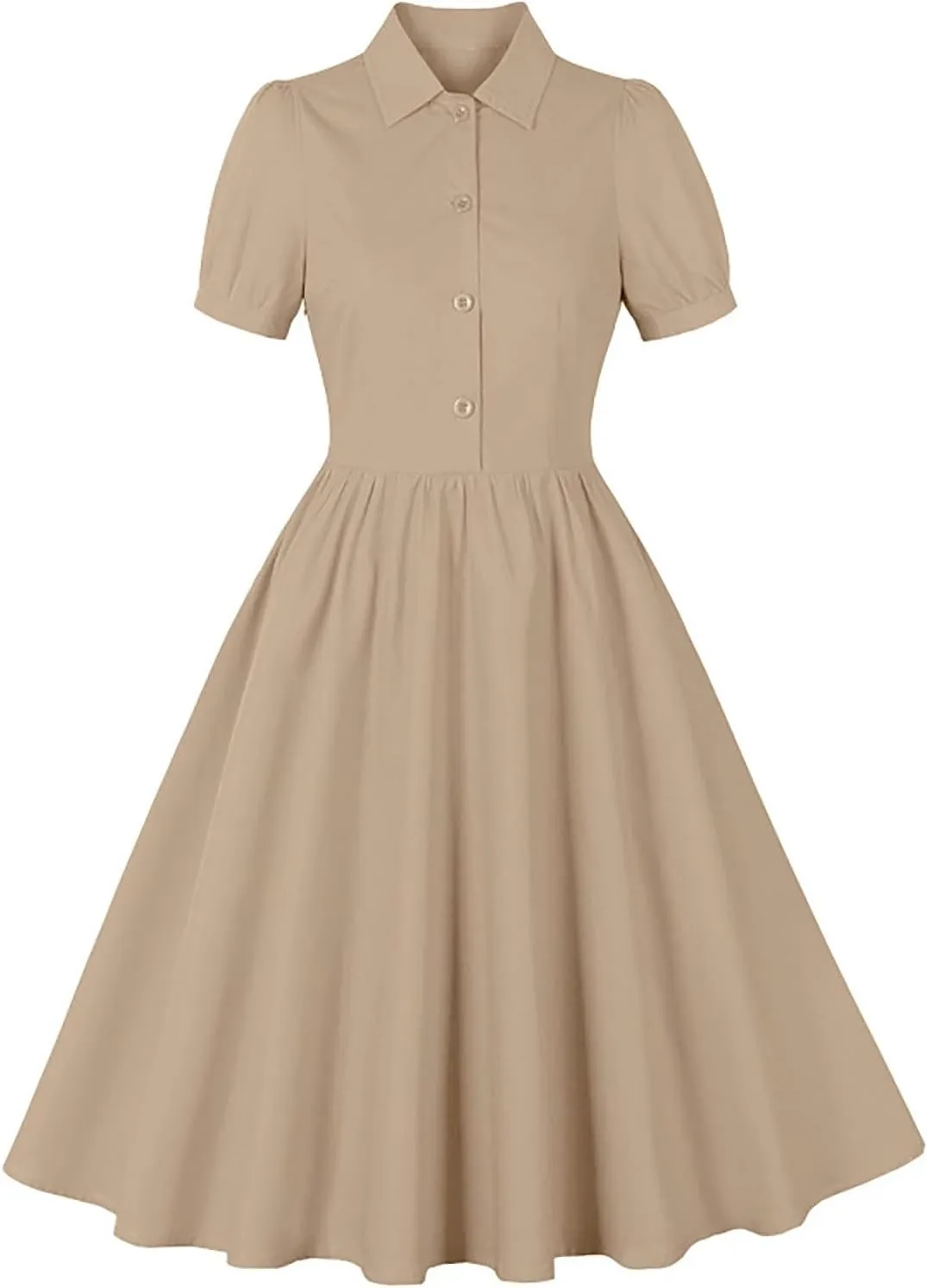 Women Lapel Short Sleeve Vintage Cocktail Swing Dress Retro 50s 60s Button up 1950s Rockabilly Prom Midi Evening Dress