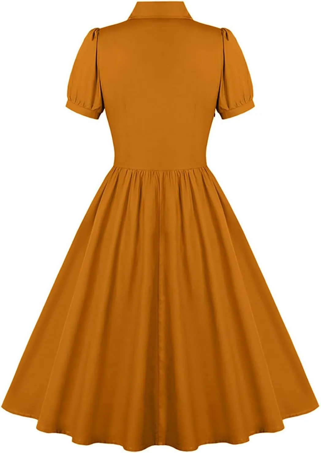 Women Lapel Short Sleeve Vintage Cocktail Swing Dress Retro 50s 60s Button up 1950s Rockabilly Prom Midi Evening Dress