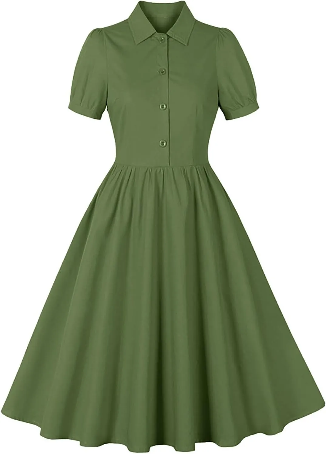 Women Lapel Short Sleeve Vintage Cocktail Swing Dress Retro 50s 60s Button up 1950s Rockabilly Prom Midi Evening Dress