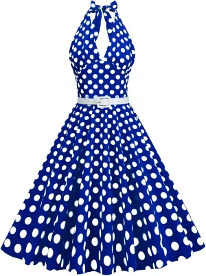 Women Vintage Dresses 1950s Retro Halter Audrey Hepburn 50's 60's Cocktail Swing Dress Sleeveless Tea Party Dress