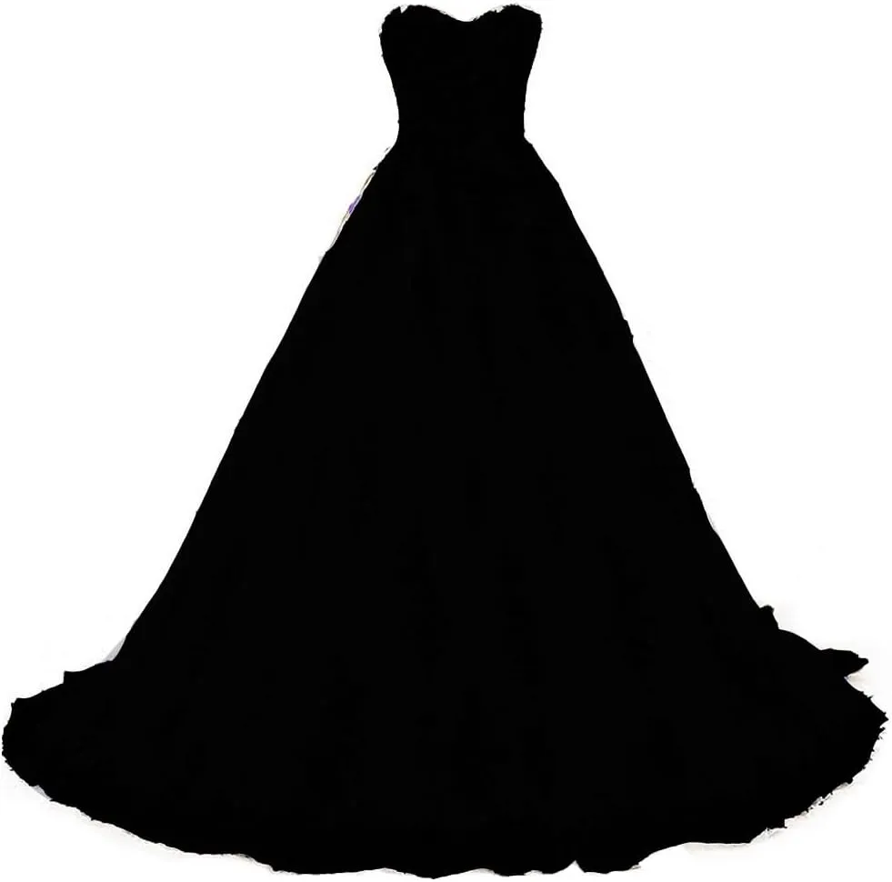 Women Vintage Gothic Black Lace Ball Gown Long Prom Dresses Bridal Wedding Dresses