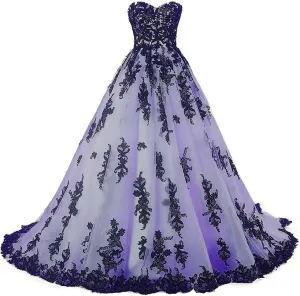 Women Vintage Gothic Black Lace Ball Gown Long Prom Dresses Bridal Wedding Dresses