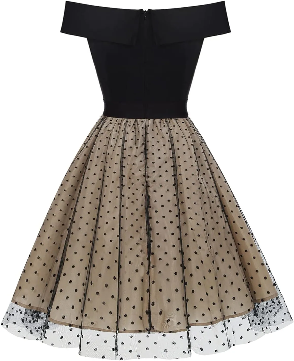 Women's 1950s Vintage Off Shoulder Cap Sleeve Formal Cocktail Dress Fit and Flare Lace Mesh A-Line Swing Party Dresses