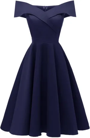 Women's 50s Cocktail Dress Vintage Off Shoulder Elegant High Waist A-line Evening Party Dresses Audrey Hepburn Dress