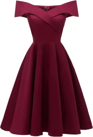Women's 50s Cocktail Dress Vintage Off Shoulder Elegant High Waist A-line Evening Party Dresses Audrey Hepburn Dress