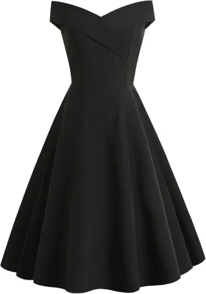Women's 50s Cocktail Dress Vintage Off Shoulder Elegant High Waist A-line Evening Party Dresses Audrey Hepburn Dress