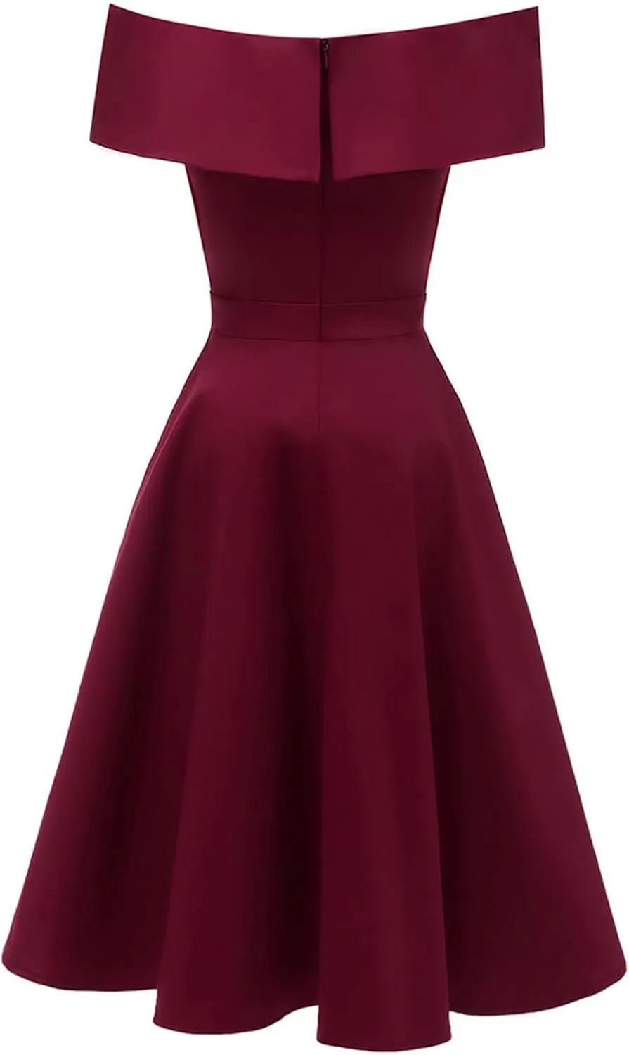 Women's 50s Cocktail Dress Vintage Off Shoulder Elegant High Waist A-line Evening Party Dresses Audrey Hepburn Dress