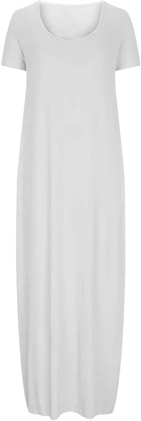 Womens Dress 2024 Fashion Casual Crewneck Solid Flowy Swing Long Tunic Top Dress with Pocket Short Sleeve Maxi Dress
