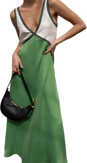 Womens Dresses Sleeveless Color Block Maxi Dress Y2K Deep V Neck Satin Dress Casual Patchwork Vacation Dresses 2025