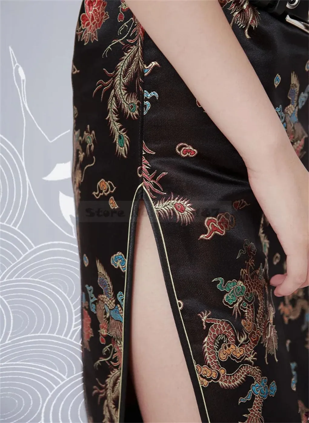 Womens Long Cheongsam Chinese Style Dresses Female Satin Slim Dress