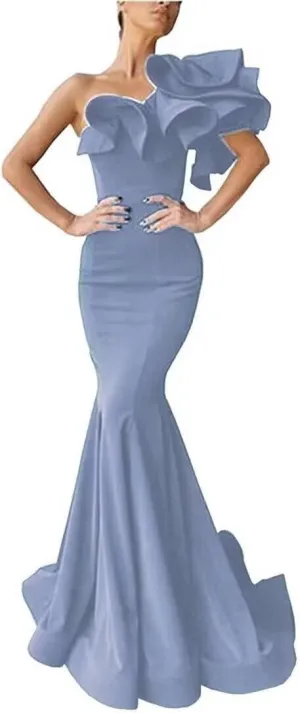 Women's Mermaid One Shoulder Ruffles Prom Dresses Evening Gowns