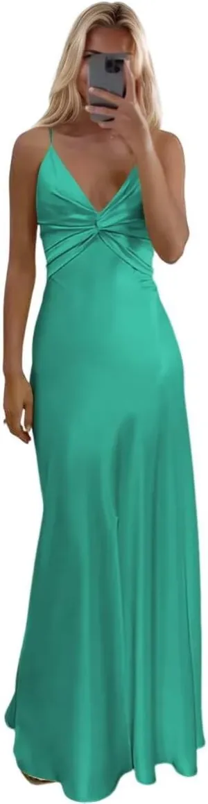 Women's Satin Prom Dresses 2025 with Slit for Women Ruched Mermaid Evening Party Dresses PU233