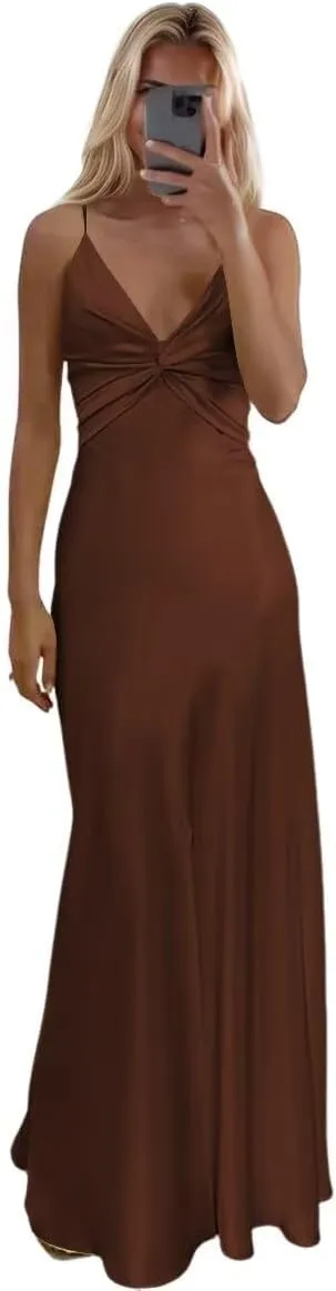 Women's Satin Prom Dresses 2025 with Slit for Women Ruched Mermaid Evening Party Dresses PU233