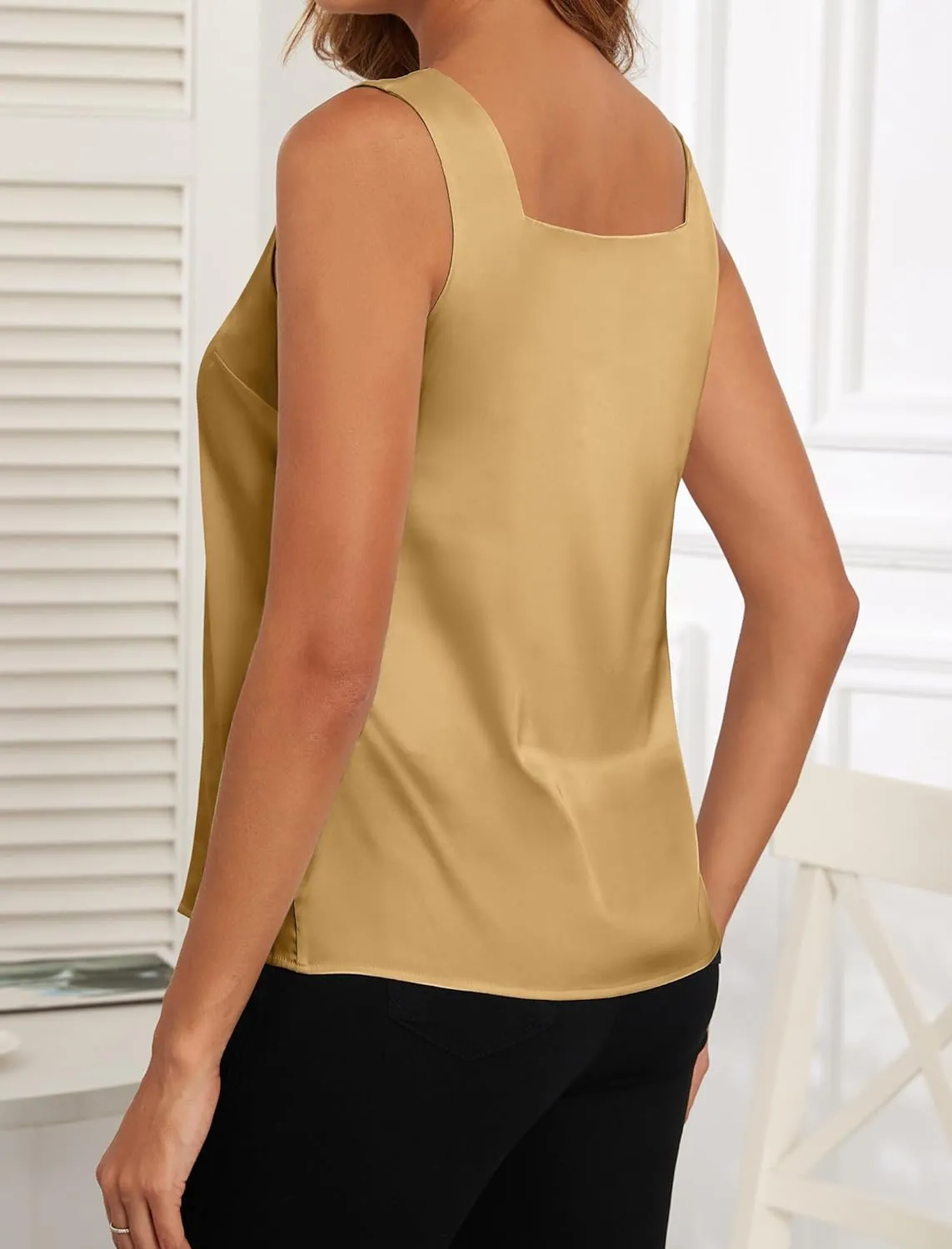 Womens Satin Tank Tops V Neck Camisole Tops for Women Dressy Casual Blouses Sleeveless Silk Shirts