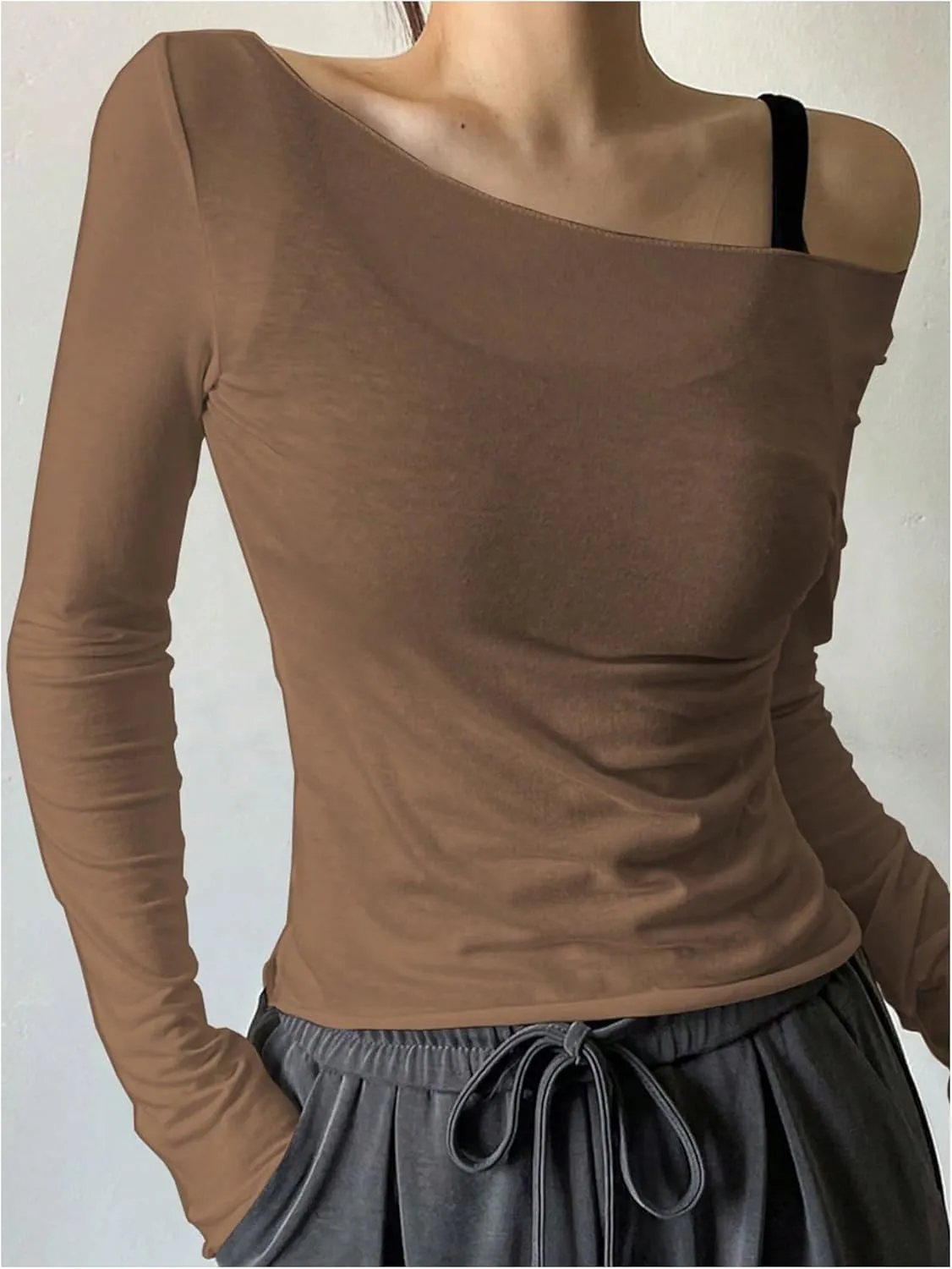 Women's Sheer Mesh Off The Shoulder Tops Long Sleeve See Through Shirts Going Out Party Club Outfits