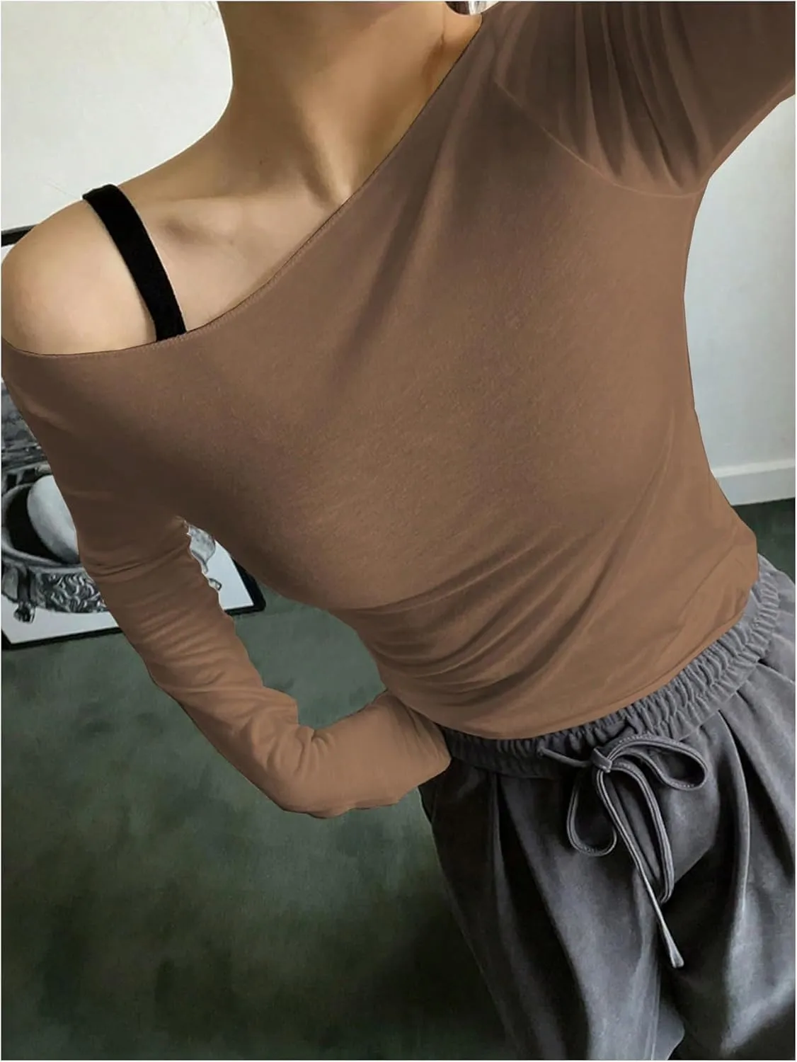 Women's Sheer Mesh Off The Shoulder Tops Long Sleeve See Through Shirts Going Out Party Club Outfits