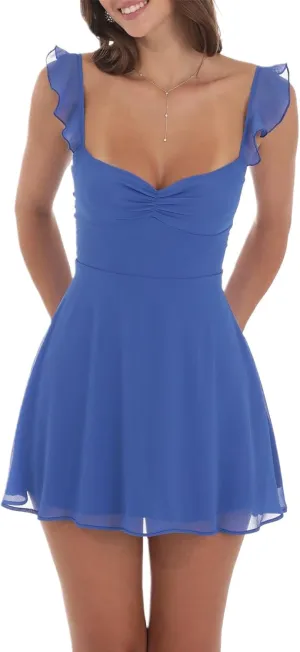 Womens Sleeveless Mini Dress Y2k Going Out Streetwear Casual Sleeveless Corset Ruffle Hem Lace Trim Short Dresses