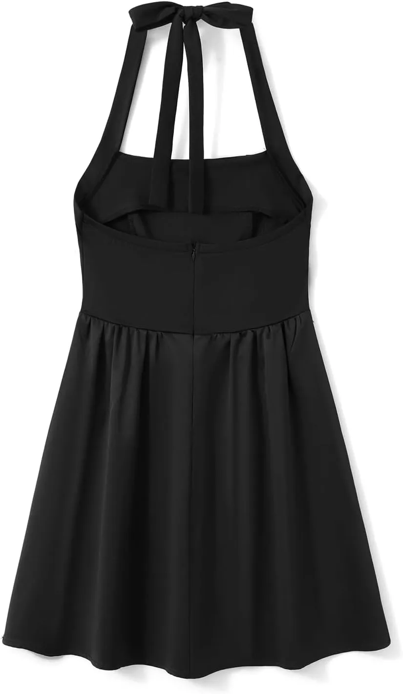 Womens Sleeveless Mini Dress Y2k Going Out Streetwear Casual Sleeveless Corset Ruffle Hem Lace Trim Short Dresses