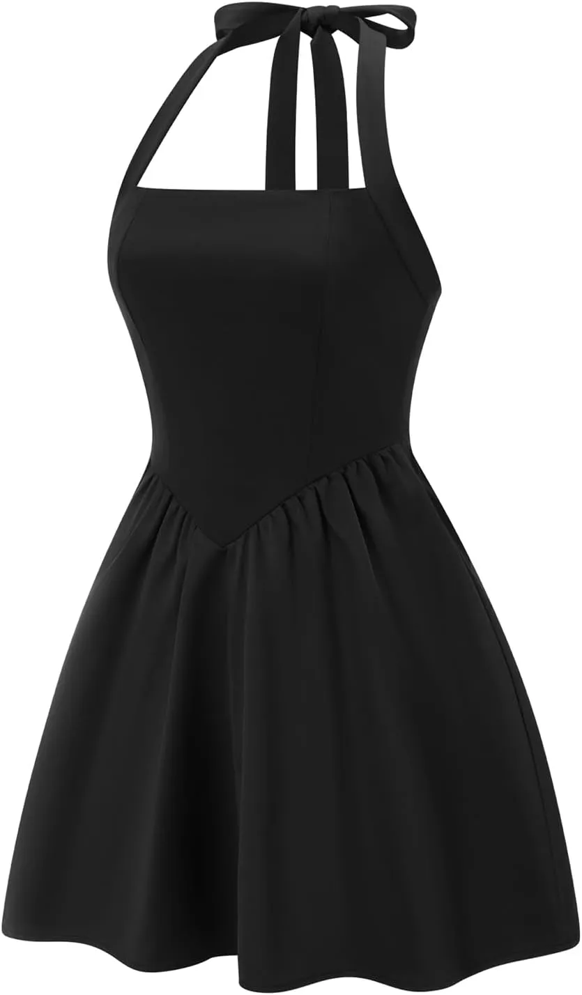 Womens Sleeveless Mini Dress Y2k Going Out Streetwear Casual Sleeveless Corset Ruffle Hem Lace Trim Short Dresses